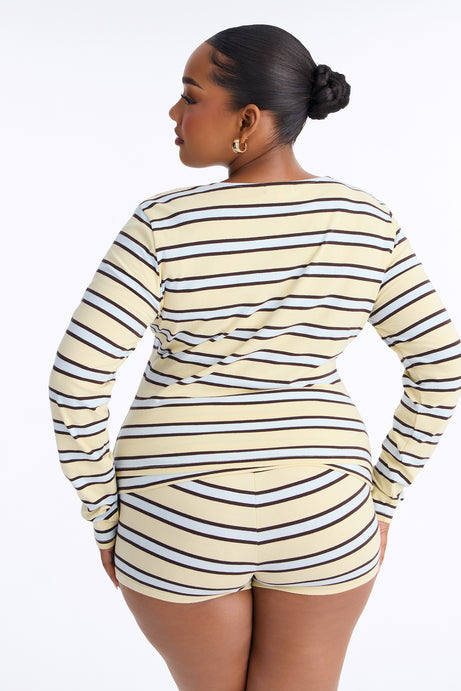 Mina Striped Button Up Knit Top - Yellow/combo