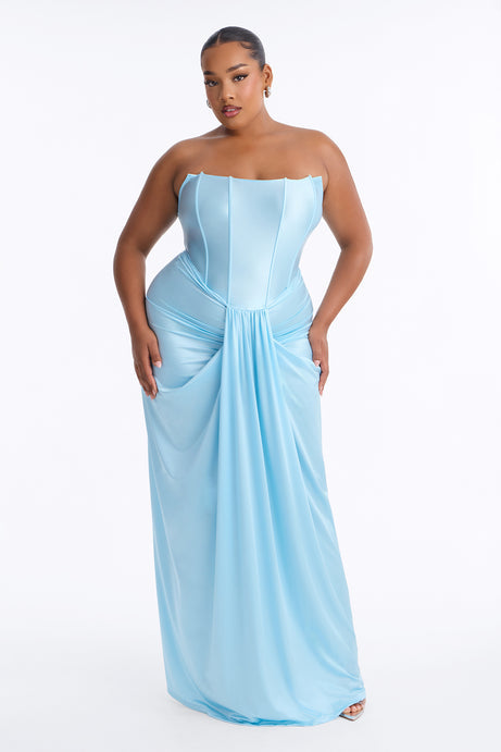 Warm Horizon Satin Maxi Gown - Light Blue