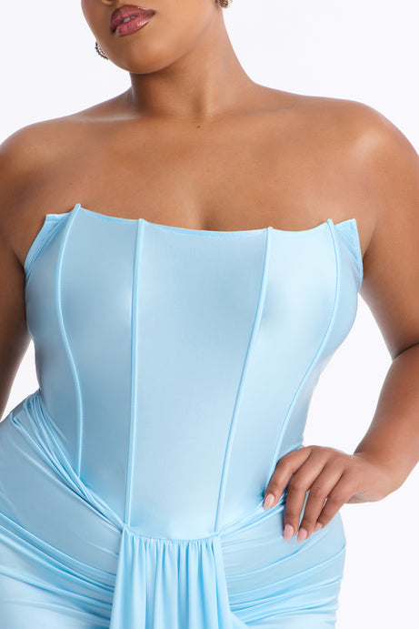 Warm Horizon Satin Maxi Gown - Light Blue