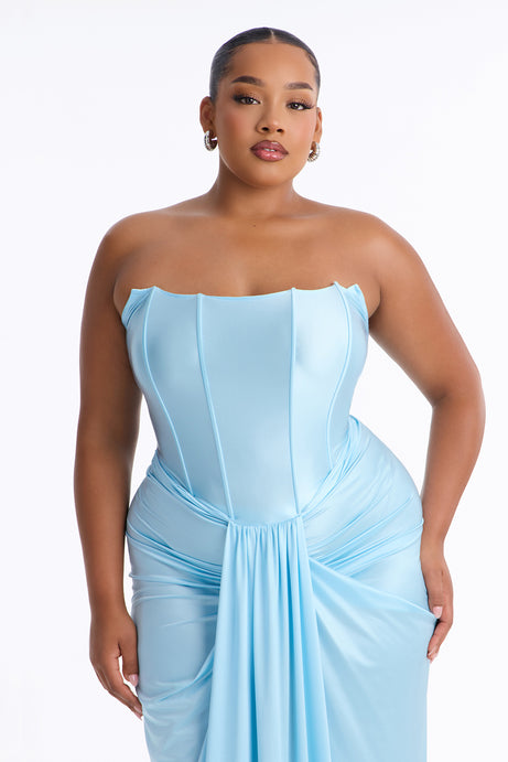 Warm Horizon Satin Maxi Gown - Light Blue