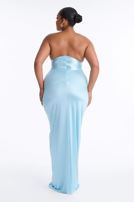 Warm Horizon Satin Maxi Gown - Light Blue