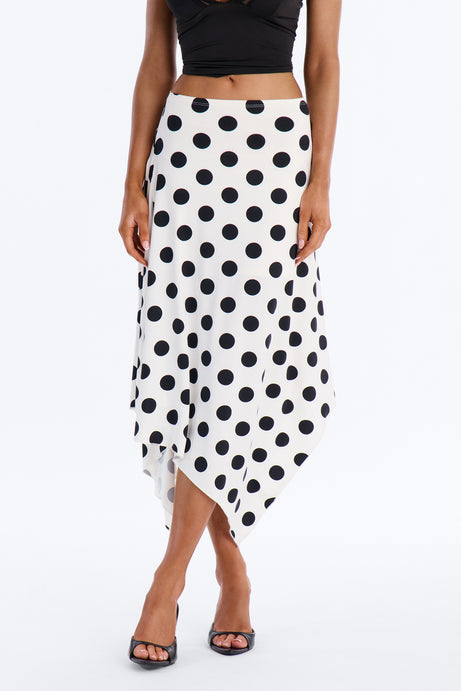 Mila Polka Dot Asymmetrical Maxi Skirt - White/Black