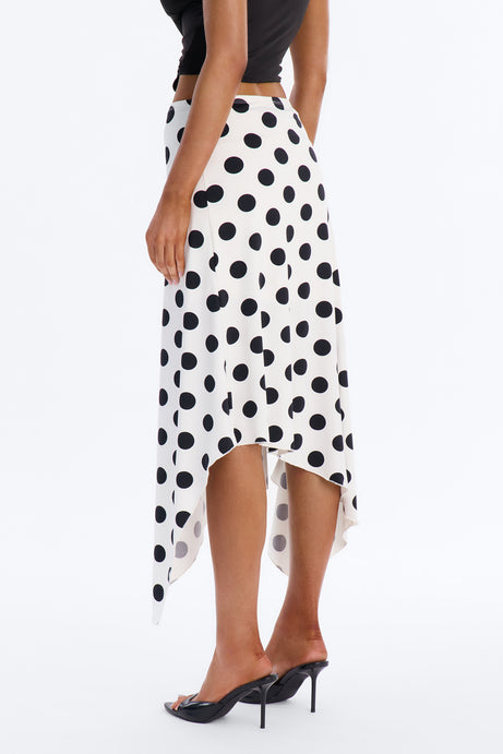 Mila Polka Dot Asymmetrical Maxi Skirt - White/Black
