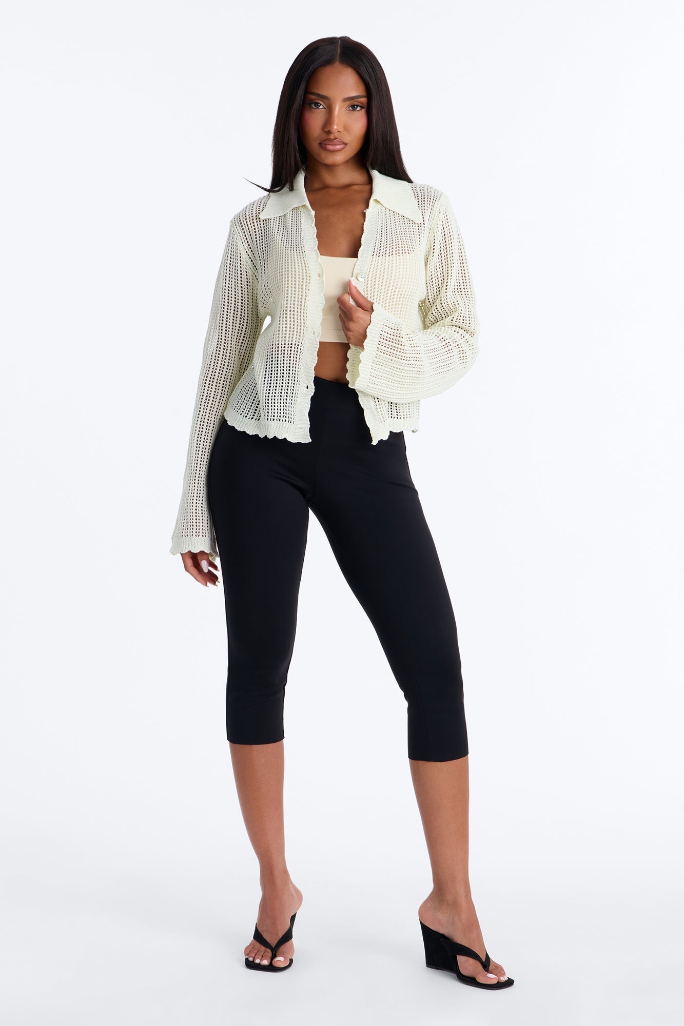 Bailey Crochet Long Sleeve Cropped Cardigan - Natural