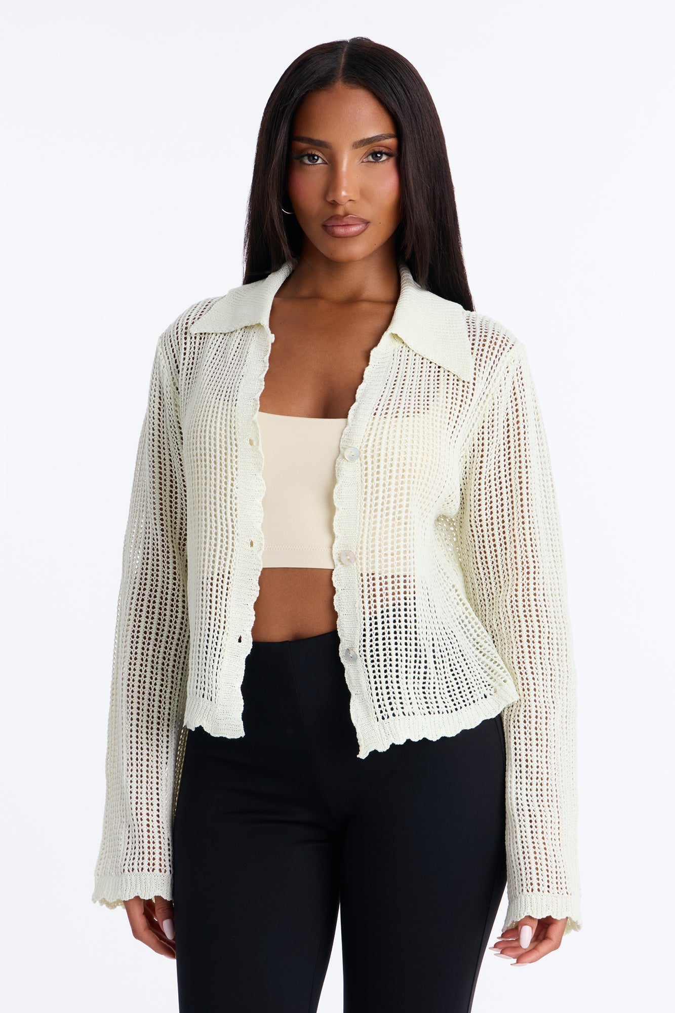 Bailey Crochet Long Sleeve Cropped Cardigan - Natural