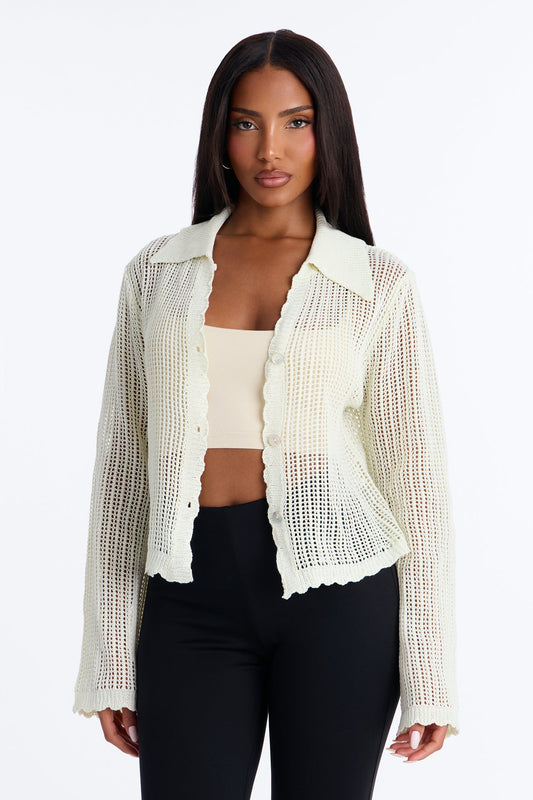 Bailey Crochet Long Sleeve Cropped Cardigan - Natural