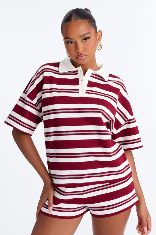 Beckham Striped French Terry Short Set - Burgundy/combo