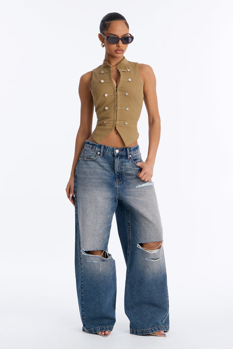 Kensington Baggy Ripped Jeans - Dark Wash