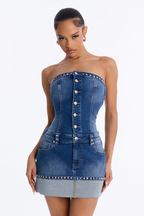 Bri Studded Denim Mini Dress