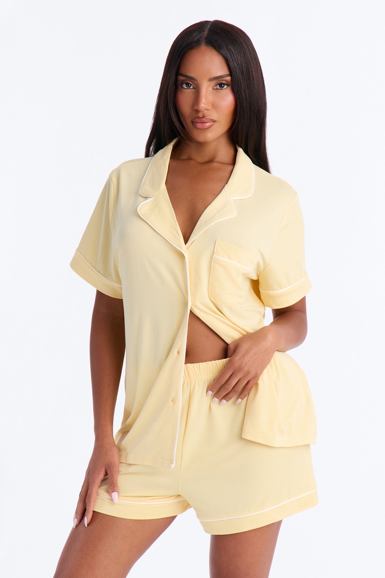 In The Morning PJ Short Sleeve Short Set - Butter Yellow