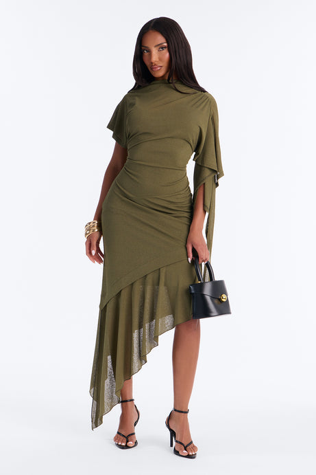 Amaya Asymmetrical Midi Dress - Olive