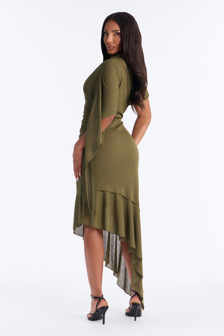 Amaya Asymmetrical Midi Dress - Olive