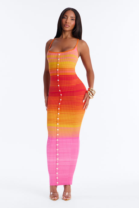 Jessie Ribbed Sweater Maxi Dress - Orange/combo