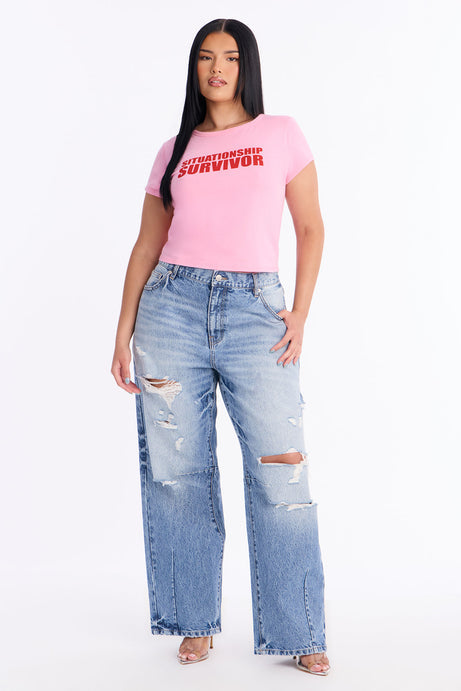 Situationship Survivor Baby Tee - Pink