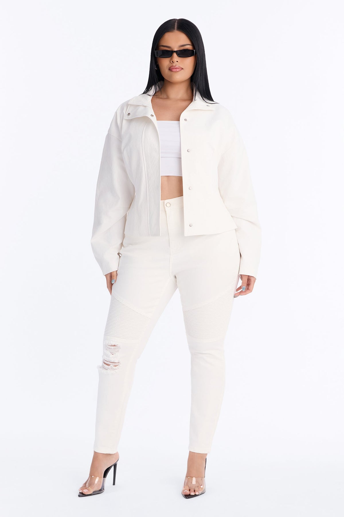 Fiona Fitted Twill Jacket - White