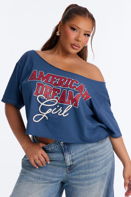 American Dream Girl Cropped T-Shirt - Navy