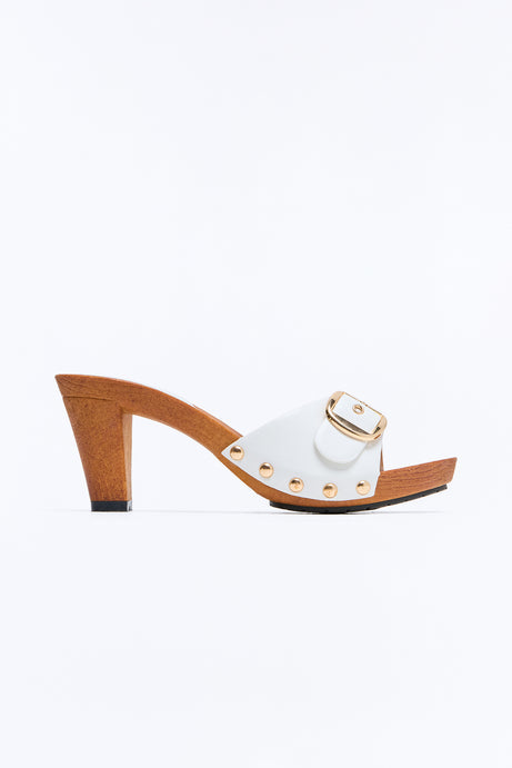 Nash Buckle Wood Heels - White