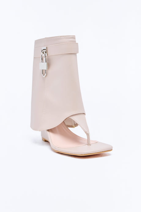 Cheri Thong Wedge Overlay Booties - Taupe
