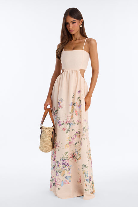 Be Mine Cut Out Linen Maxi Dress