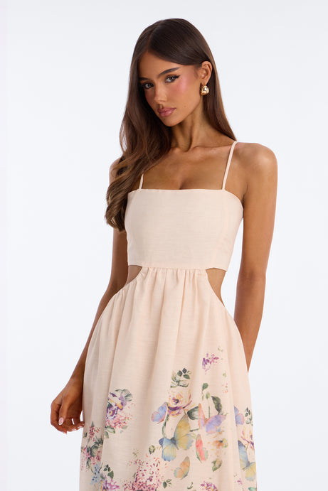 Be Mine Cut Out Linen Maxi Dress