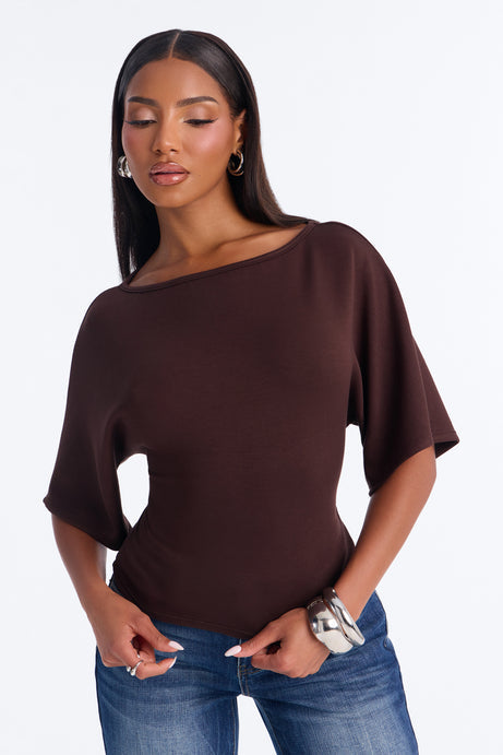 Cici Cinched Waist Short Sleeve Top - Brown