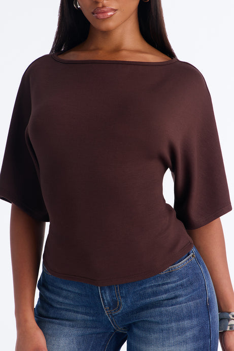 Cici Cinched Waist Short Sleeve Top - Brown