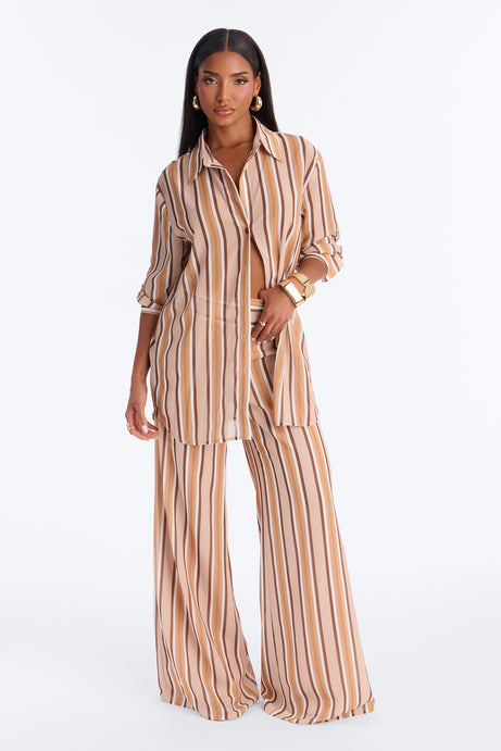 Simone Chiffon Stripe Pant Set - Orange/combo