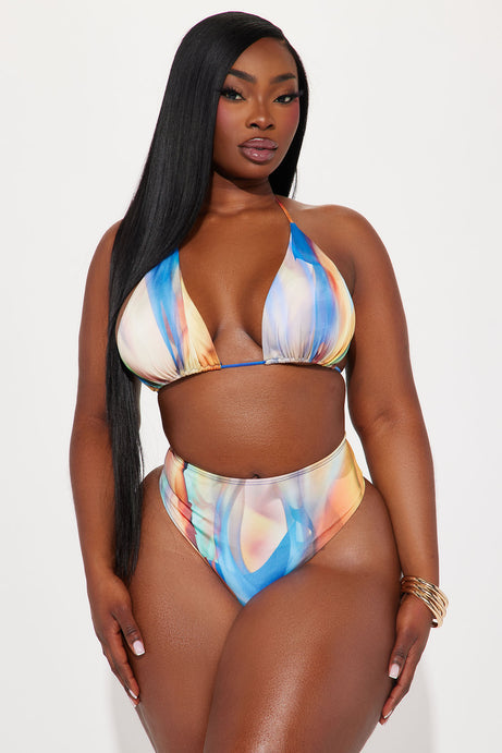 Beach Club Dreaming Cowl Neck 3 Piece Bikini Set - Blue/combo