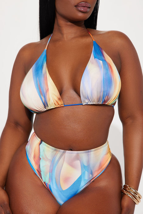 Beach Club Dreaming Cowl Neck 3 Piece Bikini Set - Blue/combo