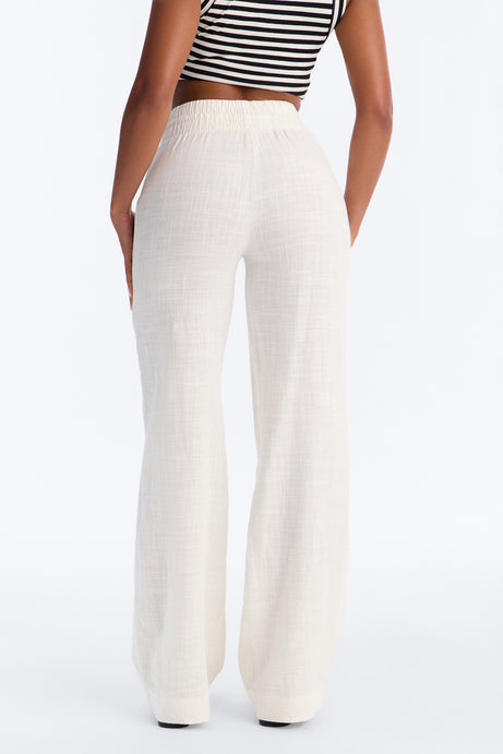 Amelie High Rise Drawstring Cotton Pant - White