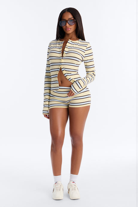 Mina Striped Button Up Knit Top - Yellow/combo