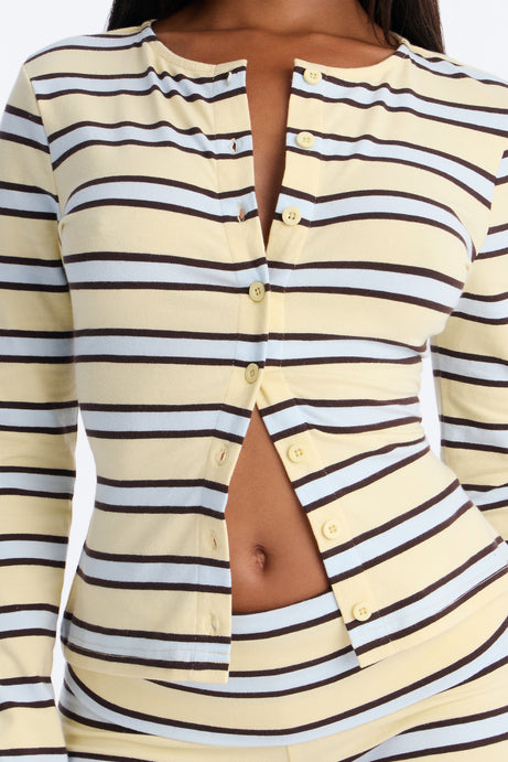 Mina Striped Button Up Knit Top - Yellow/combo