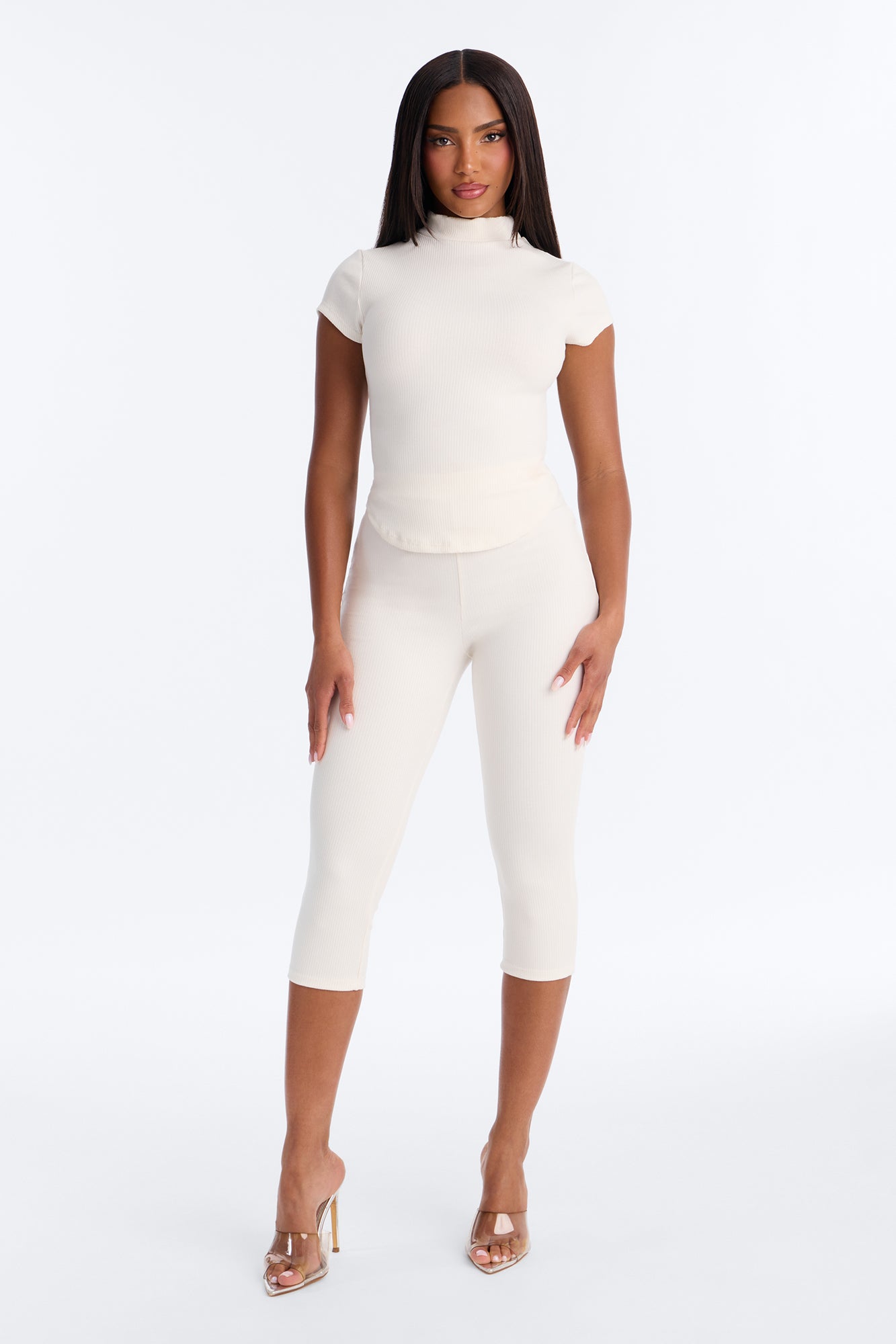 Valentina Snatched Capri Pant Set - Off White