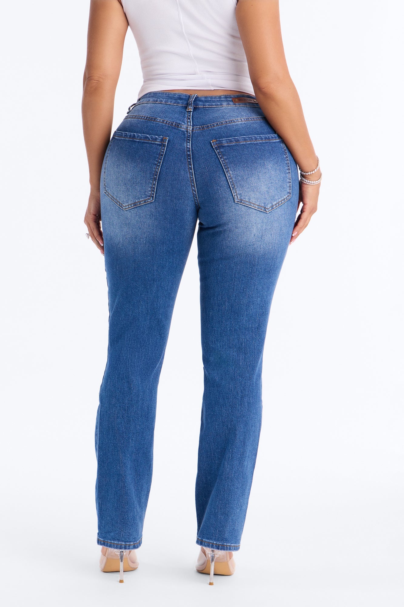 Beneath It All Ripped Ankle Straight Leg Jeans - Medium Wash