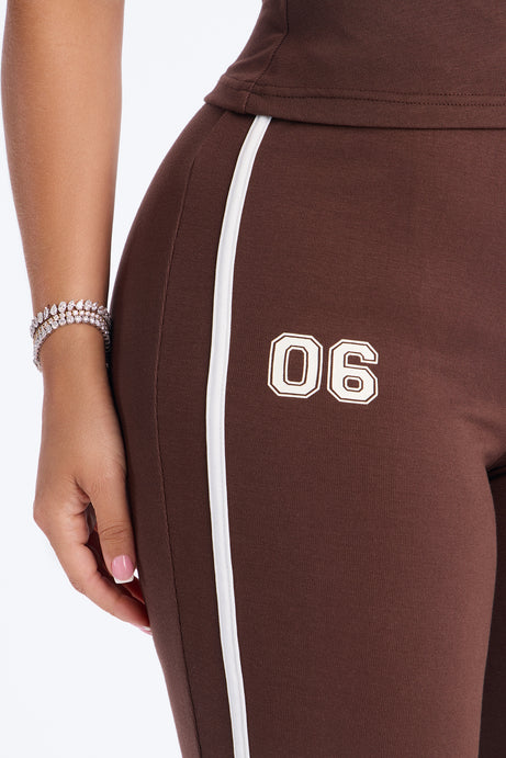 Sporty Vibe Ribbed Pant Set - Chocolate
