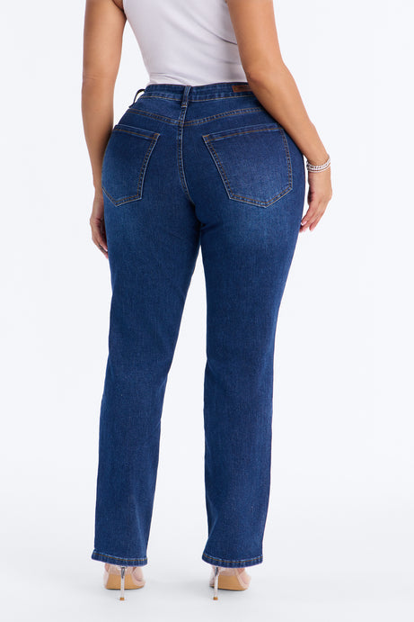 Beneath It All Ripped Ankle Straight Leg Jeans - Dark Wash