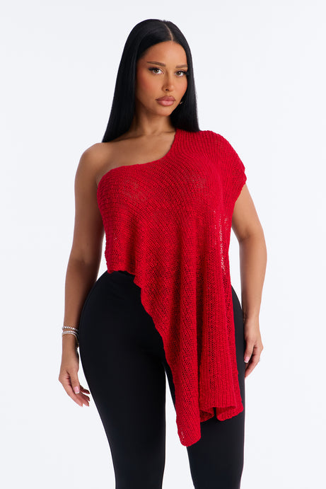 Mykonos NIghts Off Shoulder Sweater Top - Red