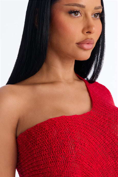 Mykonos NIghts Off Shoulder Sweater Top - Red