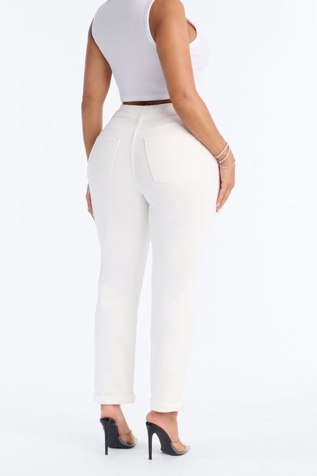 The Number One Stretch Roll Cuff Mom Jeans - White