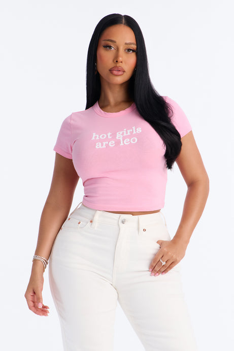 Hot Girls Are Leo Baby Tee - Light Pink