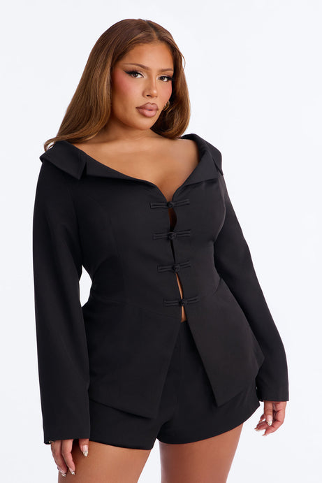 Francesca Open Shoulder Frog Closure Blazer