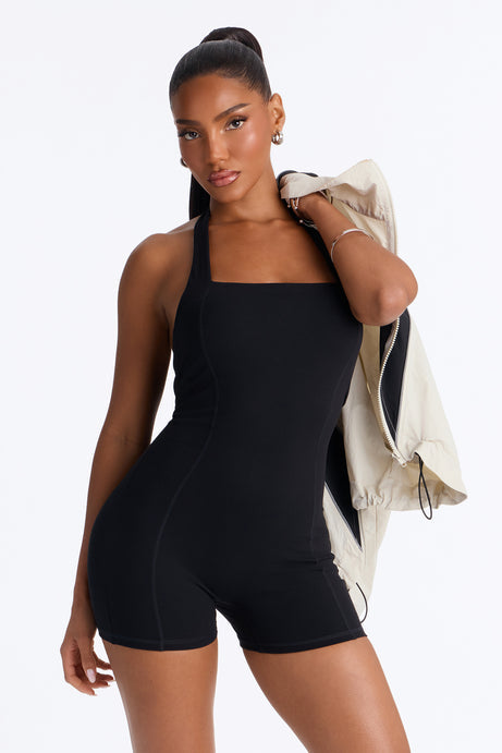Maya Tricot Halter Romper - Black