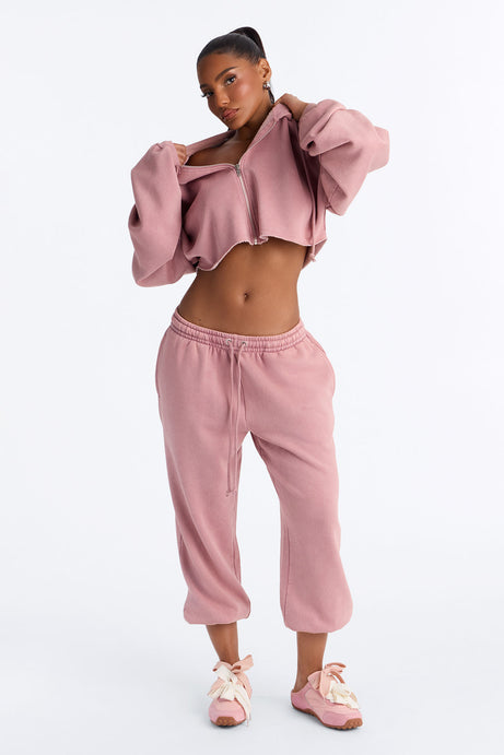 On The Go Fleece Cropped Jogger Set - Mauve