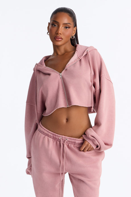 On The Go Fleece Cropped Jogger Set - Mauve