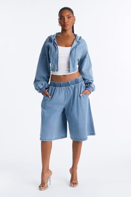 So Down Chambray Jort Set - Light Wash
