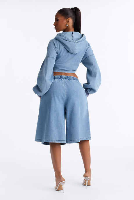 So Down Chambray Jort Set - Light Wash