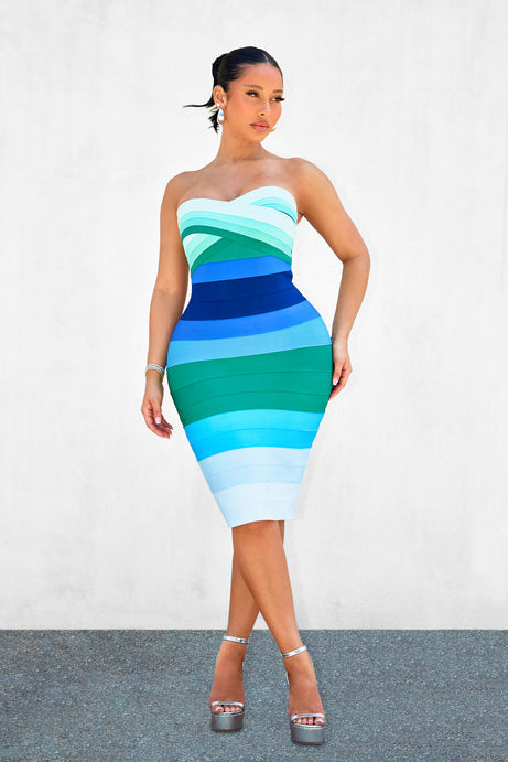 Major Moment Bandage Midi Dress - Blue/combo