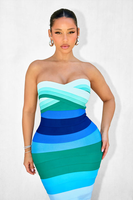 Major Moment Bandage Midi Dress - Blue/combo
