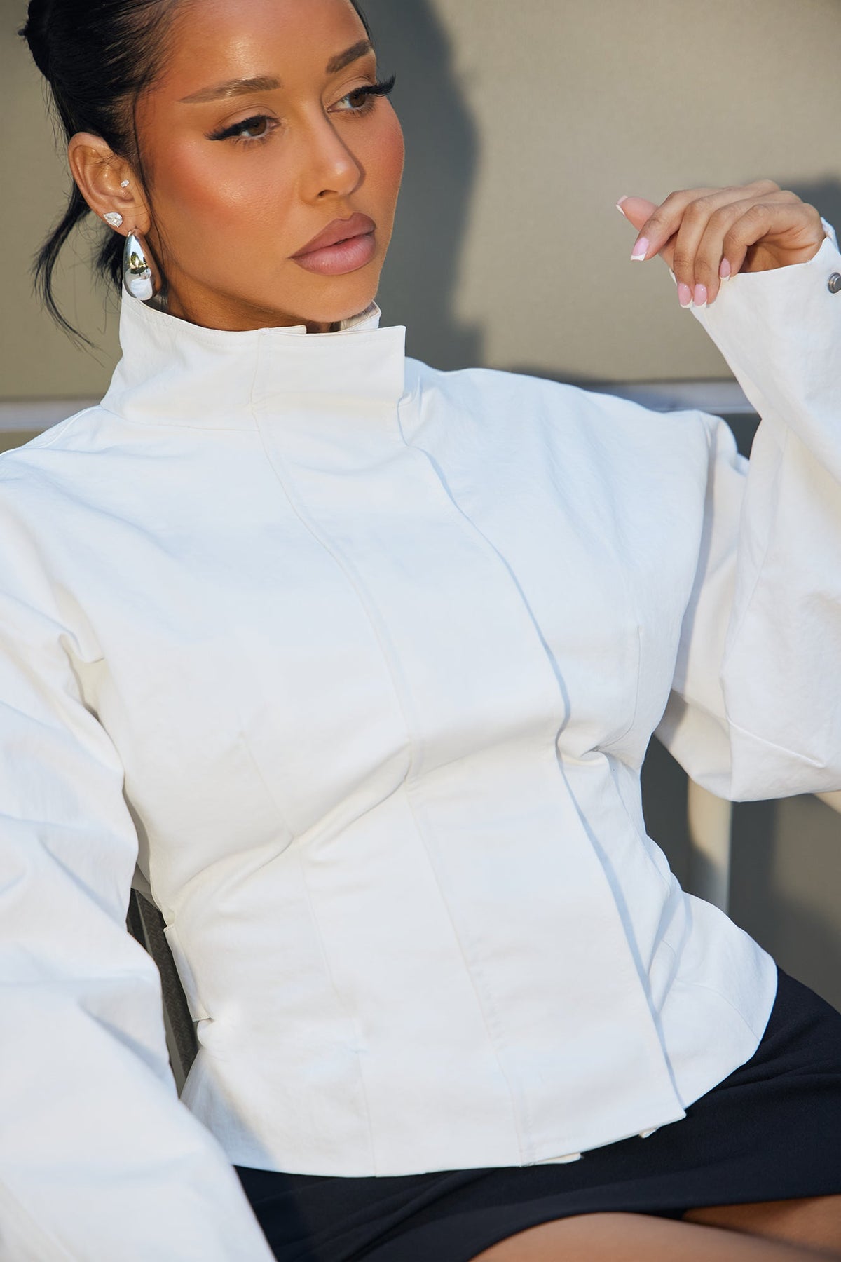 Fiona Fitted Twill Jacket - White
