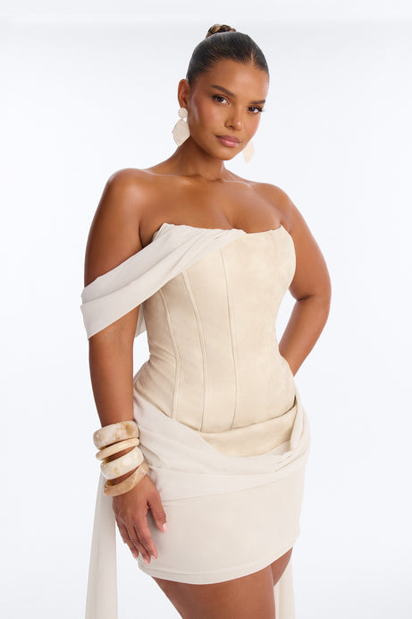 Vivi Corset Waist Faux Leather Mini Dress - White